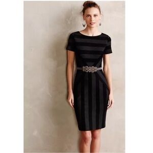 Anthropologie Maeve Geoplane Black Gray Diagonal Stripe Ponte Sheath Dress Sz 6